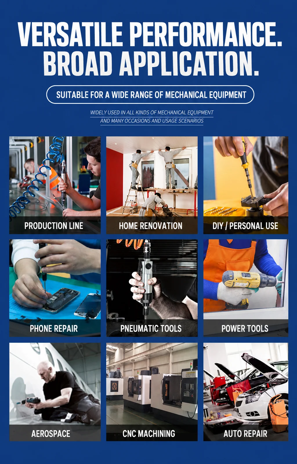 Screwdriver bit applications: production line, phone repair, aerospace, CNC machining, auto repair