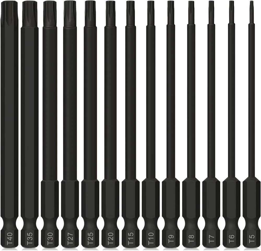 MOYOTEC Torx Bit Sets, 13-piece Security Tamper Proof Torx Star Bits Set Magnetic S2 Steel 4'' Long 