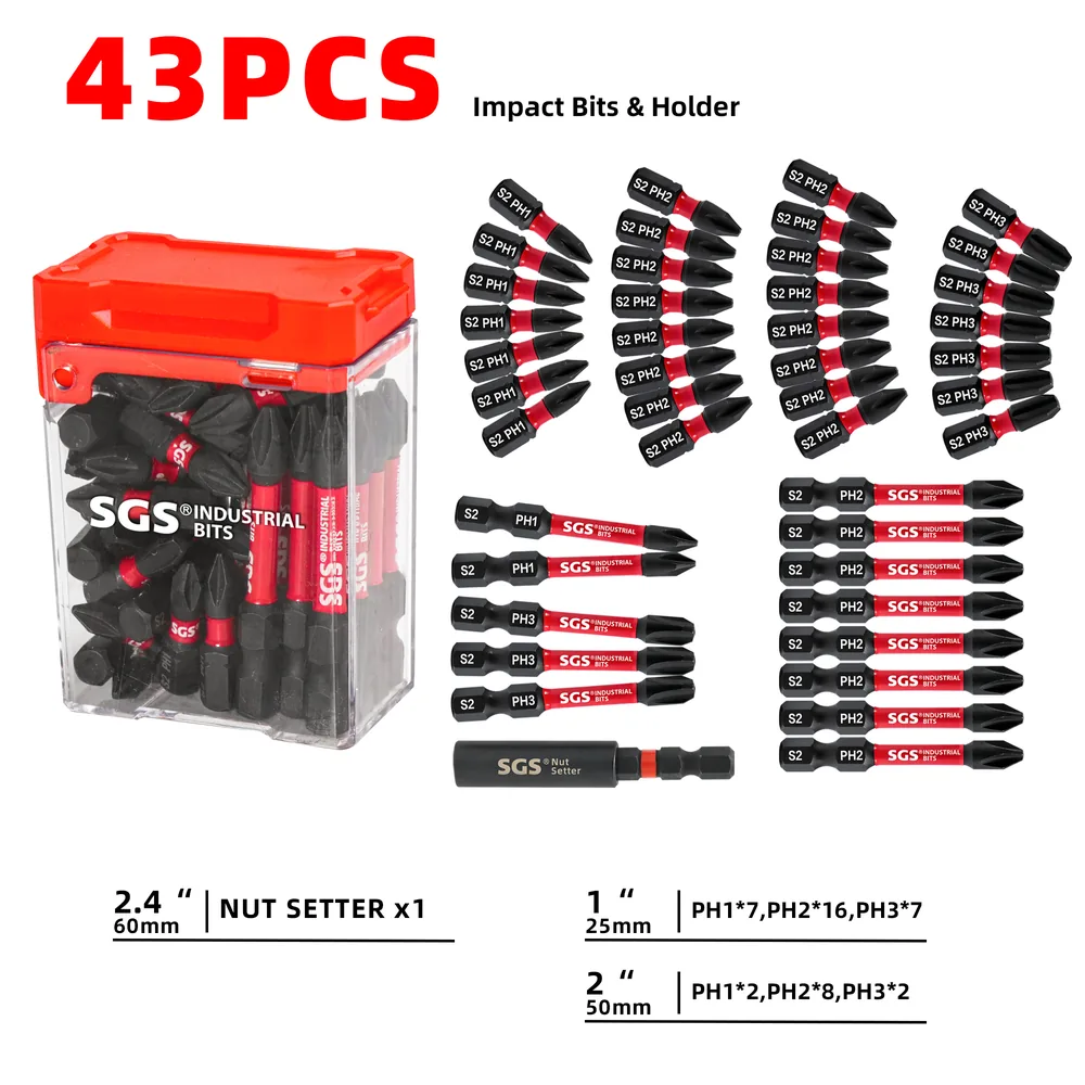 MOYOTEC 43PCS 1/4 PH Impact Screwdriver Bit With Extension Screwdriver Bit Set with Storage Box Port