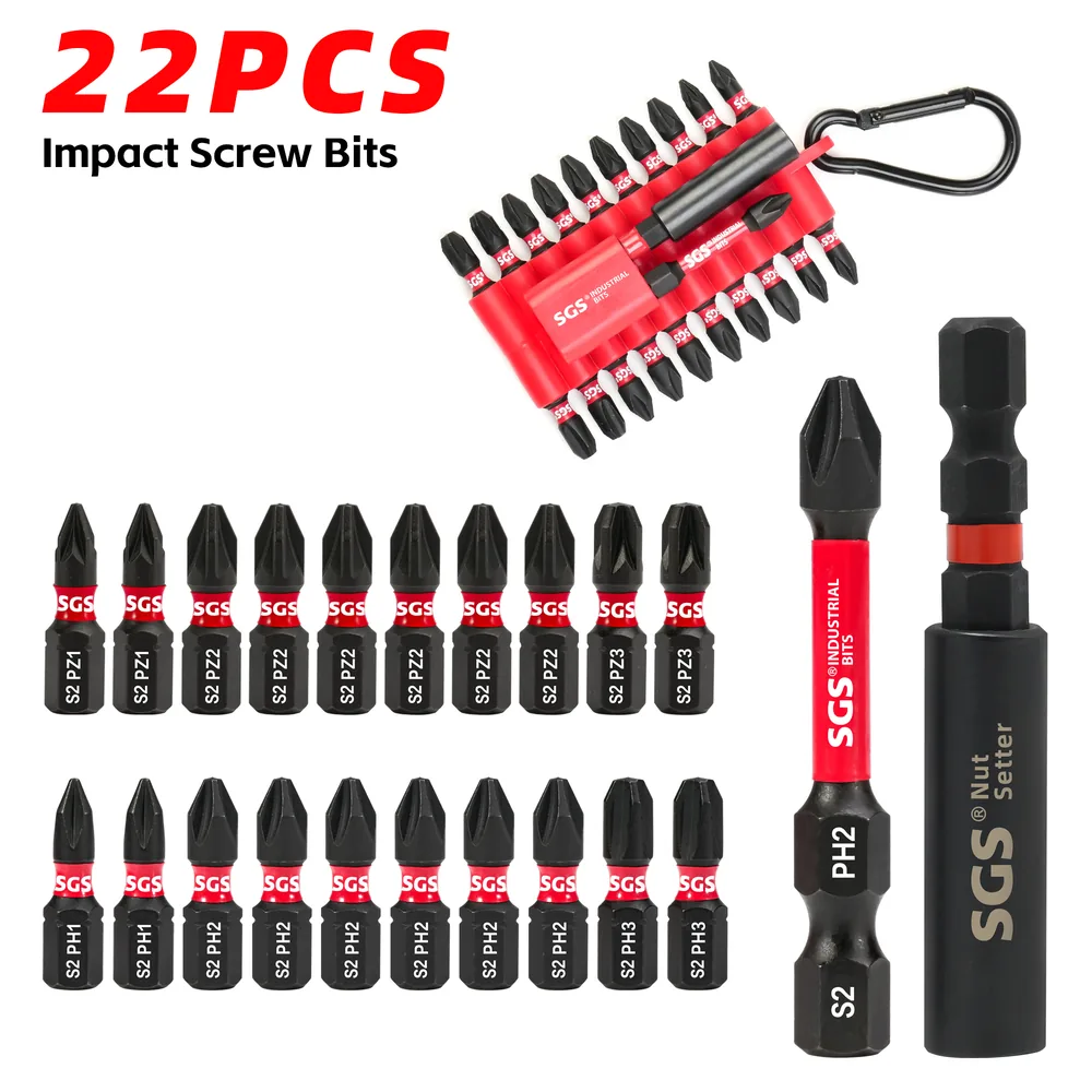 MOYOTEC 22PCS Impact Screwdriver Bit with Bit Holder Set 1/4 PH Pozi Portable Screwdriver Bit with K