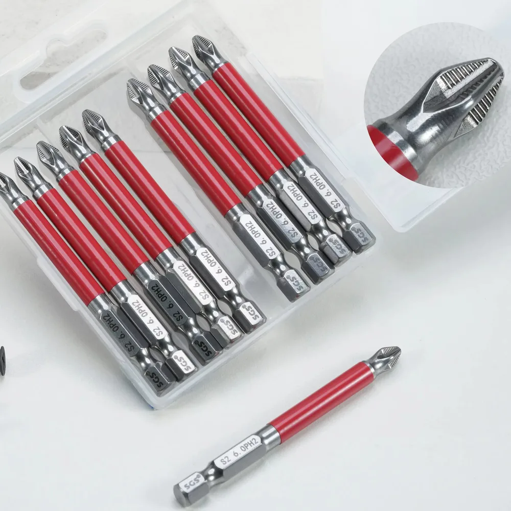 MOYOTEC 10pcs S2 Steel Strong Magnetic 1/4'' Anti slip Screwdriver Bit PH2 Non slip Tip Durable Tool